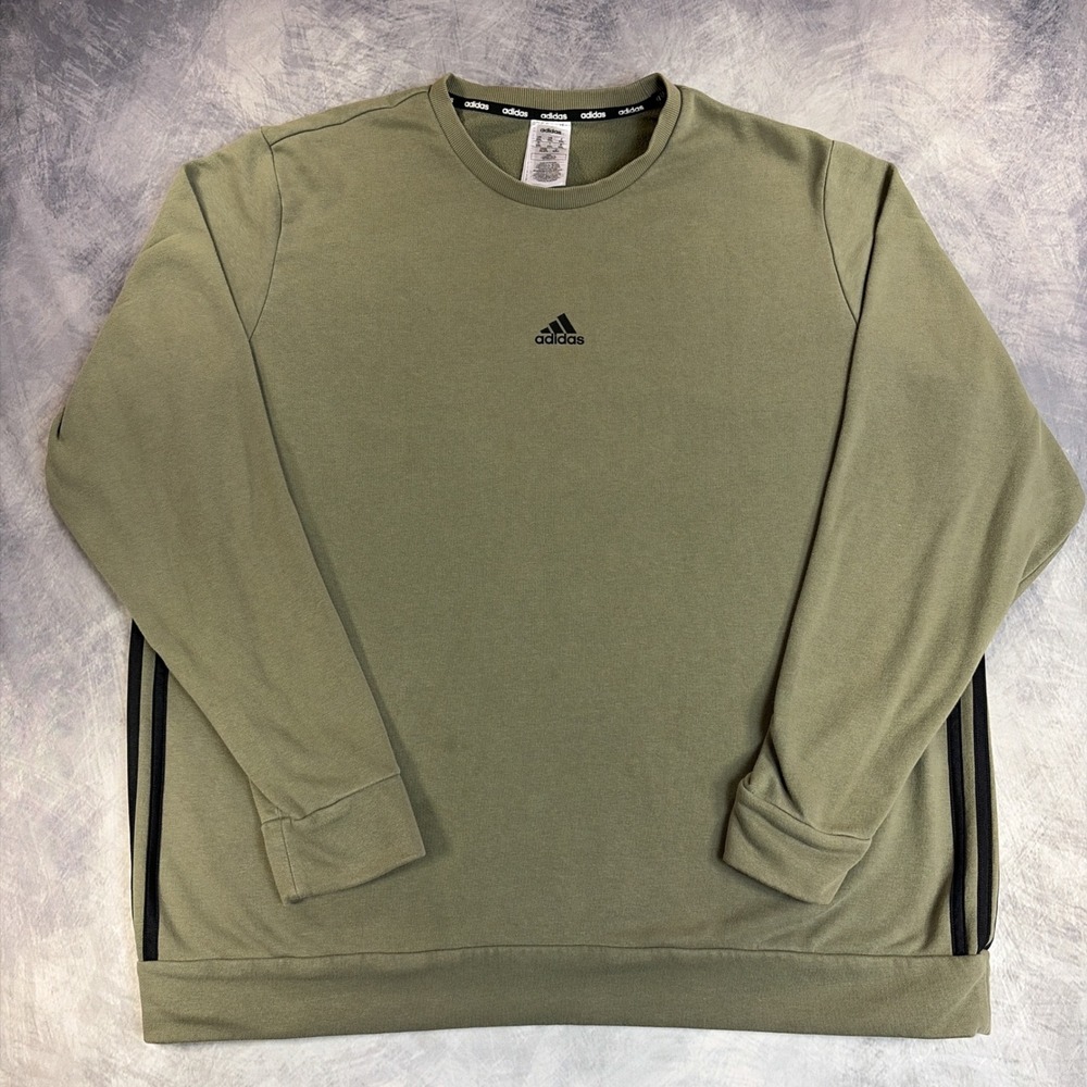 Adidas Sweatshirt Mens 2XL Olive Green 3-Stripe Crewneck Pullover Logo
